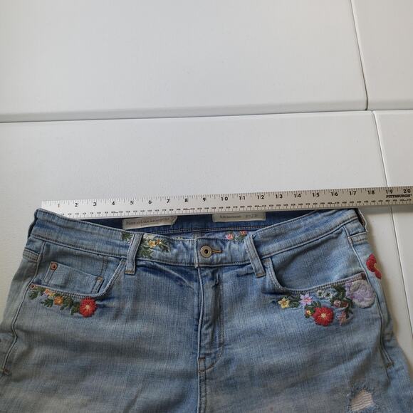 Pilcro And The Letterpress Shorts Womens 31 Blue Floral Embroidered Boyfriend - Picture 6 of 11